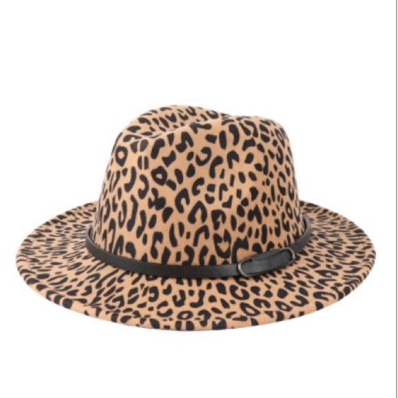 Leopard Print & Leather Strap Wide Brim Hat - Picture 1 of 8